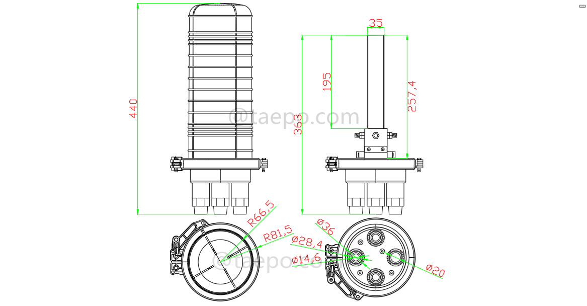 Dessin pour fermeture en cuivre type dôme de 400 paires