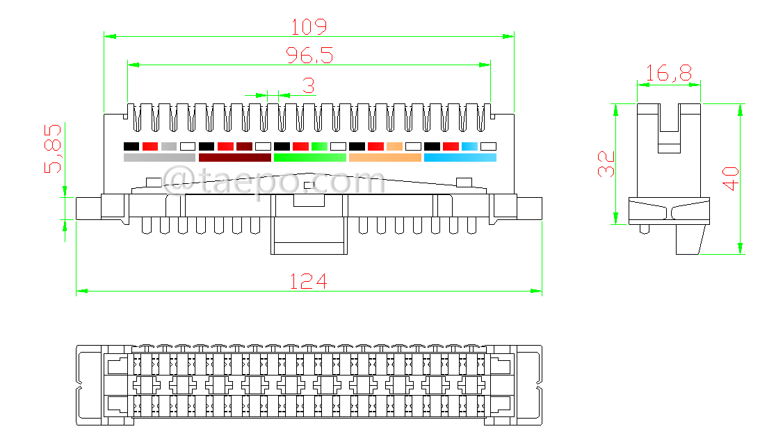 Dessin du module de déconnexion LSA 10 paires avec étiquette colorée