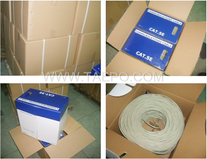 Images de l’emballage du câble LAN, CAT5E, UTP, 4 paires, cuivre nu, AWG24