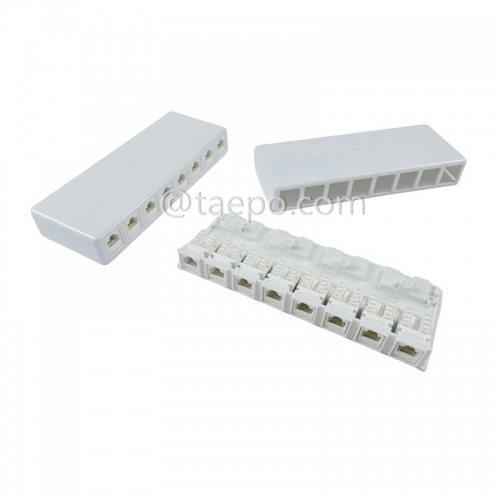 Boîte de surface 8 ports, CAT5E, RJ45, 8P8C, UTP, 190x74x28 mm, style AP, sans jack Keystone