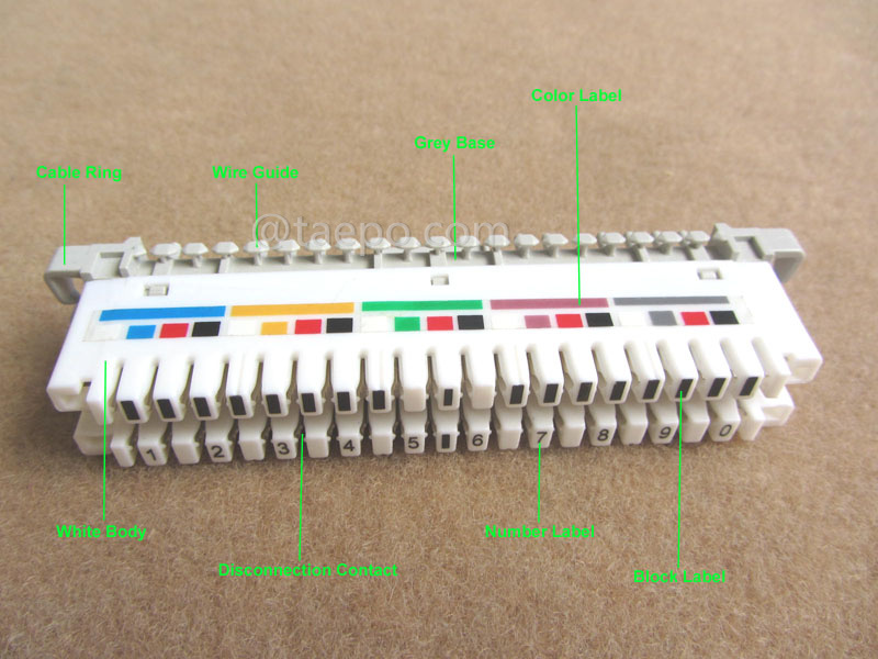 Illustration du module de déconnexion LSA 10 paires avec étiquette colorée