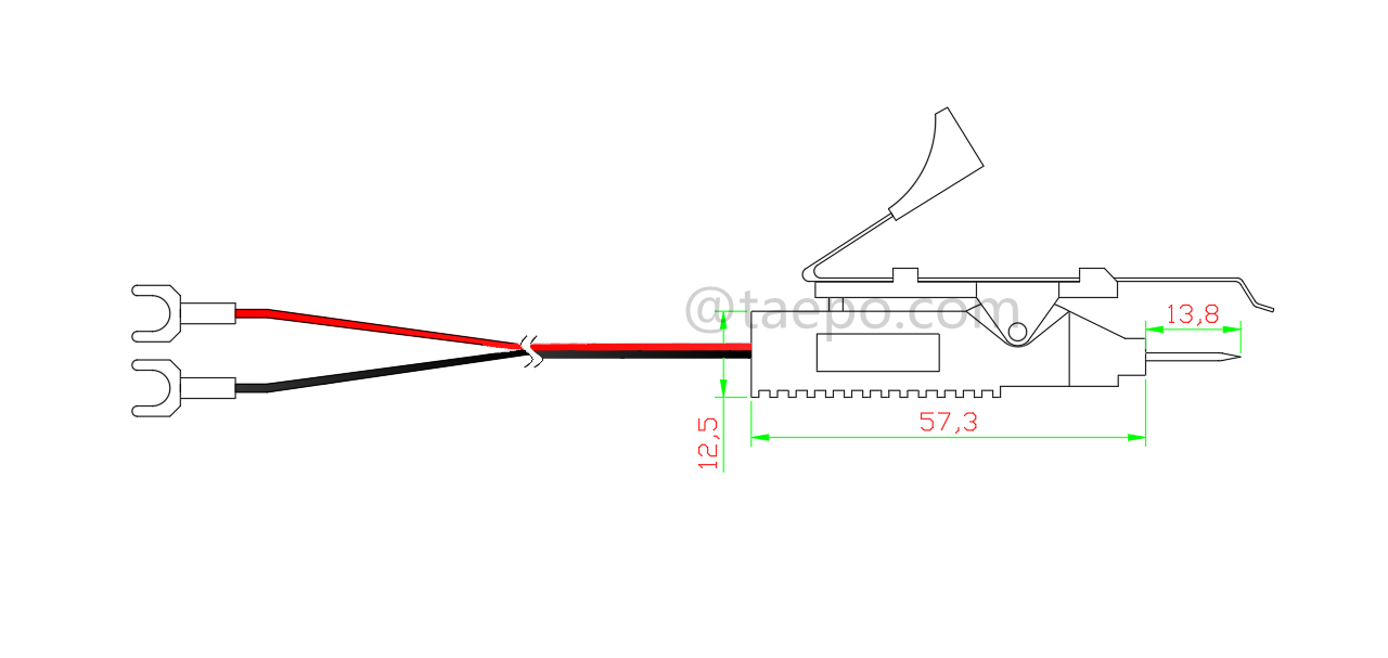 dessin du cordon de test 2 pôles pour module de raccordement prise de test à borne à vis