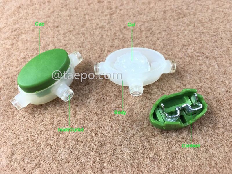 Illustration des connecteurs électriques auto-dénudants TL1, 3 fils, conducteur de 1,0 à 1,35 mm, isolation maximale 3,6 mm, rempli de gel