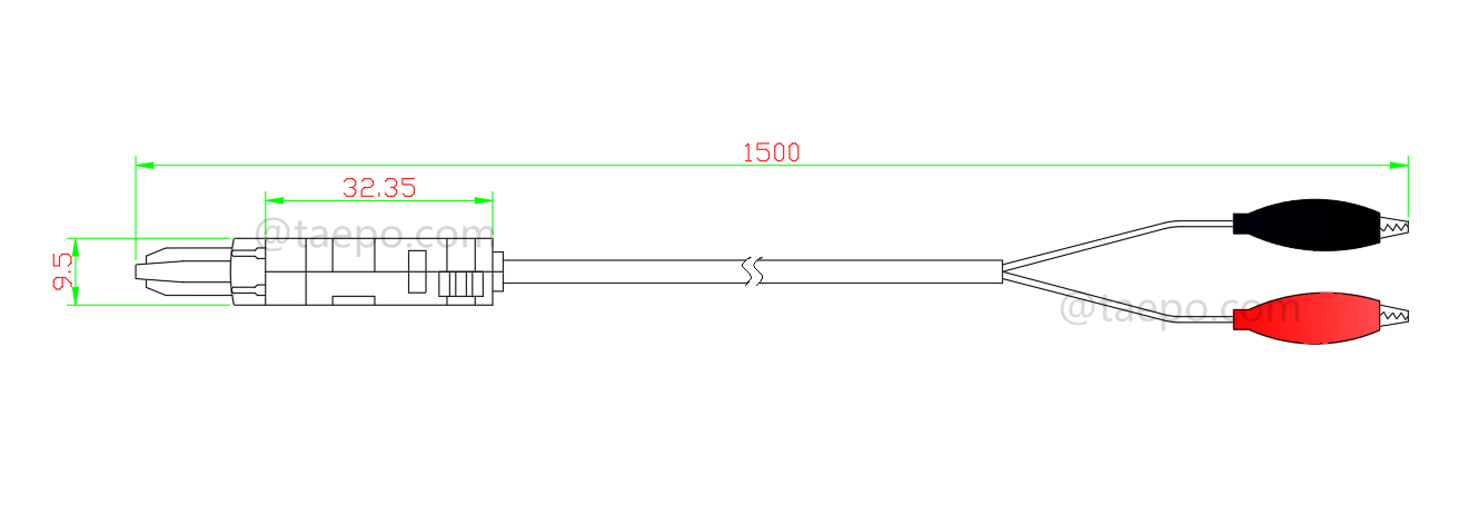 dessin du cordon de test bipolaire, fiche de test LSA vers pince crocodile, 1,5 m