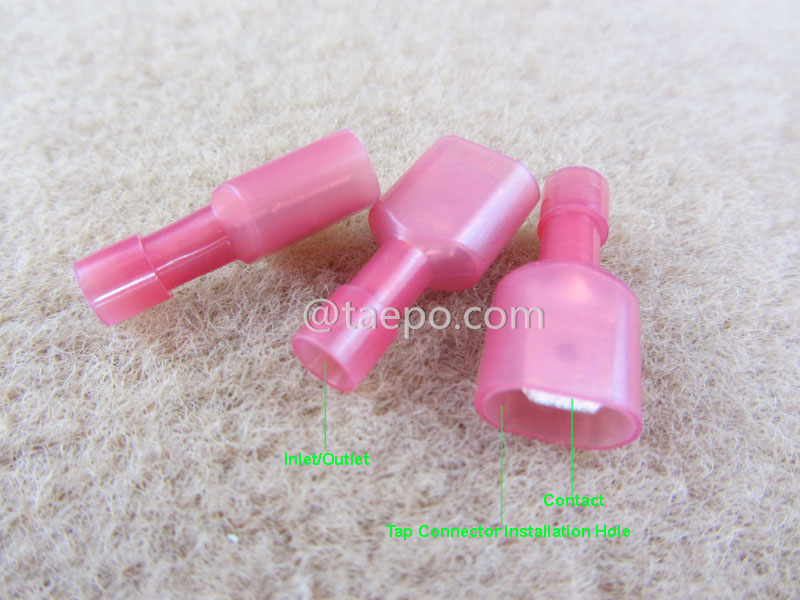 Illustration de la cosse en nylon 951T, fil unique, conducteur AWG22-18, rouge, pour connecteur 951 tap