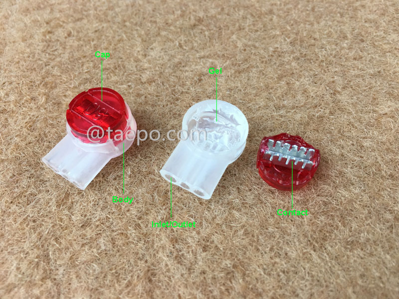 Illustration du connecteur de jonction UR2, 3 fils, conducteur de 0,4-0,9 mm, isolation maximale de 2,08 mm, broches doubles, rempli de gel