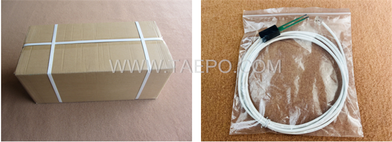 Photo de l’emballage du cordon de test à 2 pôles SM, avec fiche de test vers fiche modulaire 6P2C pour bloc de coupure MDF 71 #TP-1401-100, 1,5 m
