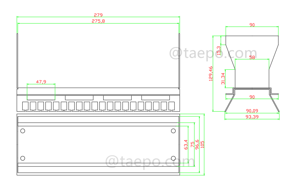 Dessin pour cadre de montage arrière 200 paires pour bloc de déconnexion MDF ID3000
