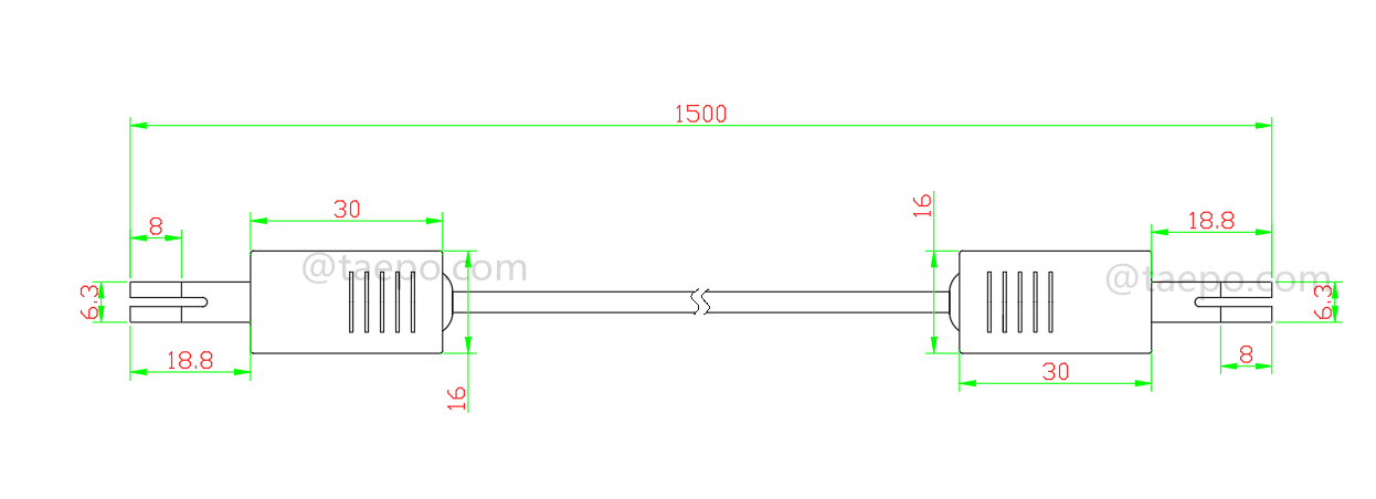 Schéma du cordon de connexion HW 4 pôles, fiche de test vers fiche de test, 1,5 m