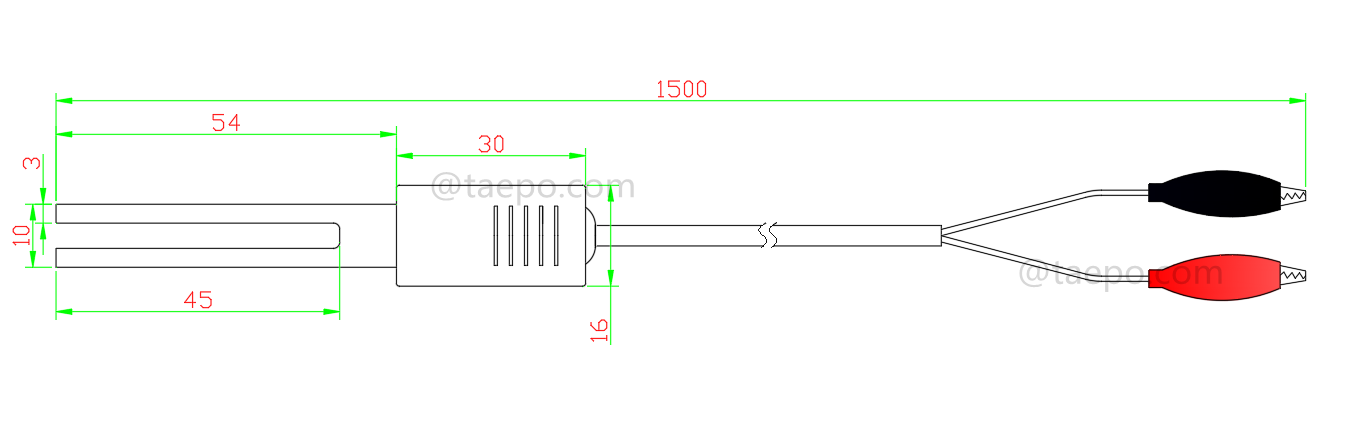 Schéma du cordon de test SM à 2 pôles, avec prise de test et pince crocodile pour le bloc de déconnexion MDF 71 #TP-1401-100, 1,5 m