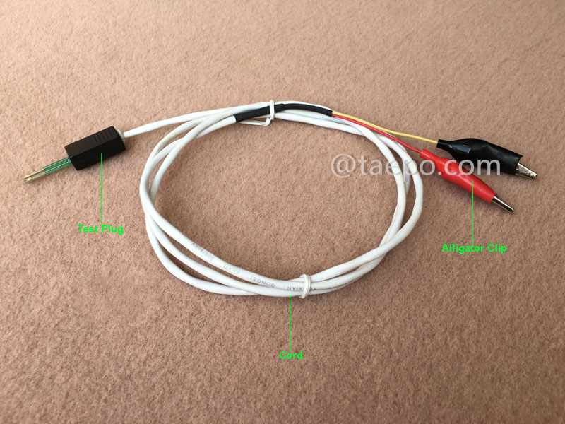 Illustration du cordon de connexion BRCP 2 pôles, prise de test à pince crocodile, 1,5 m