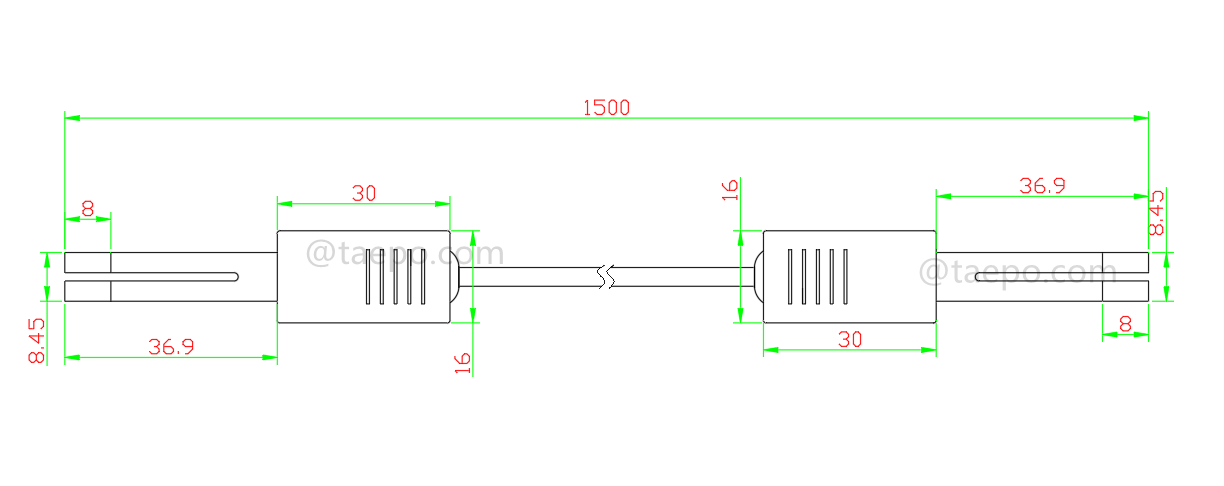 Schéma du cordon de connexion CN 4 pôles, connecteur testeur à connecteur testeur, 1,5 m