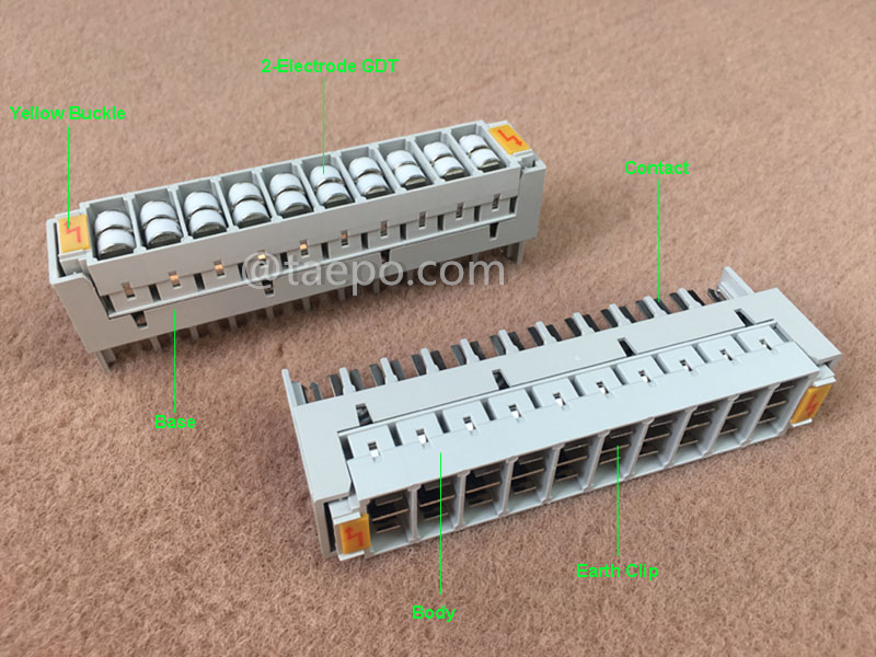 Images illustratives pour magazine de protection contre les surtensions à 2 pôles pour module LSA de 10 paires, avec parafoudre GDT