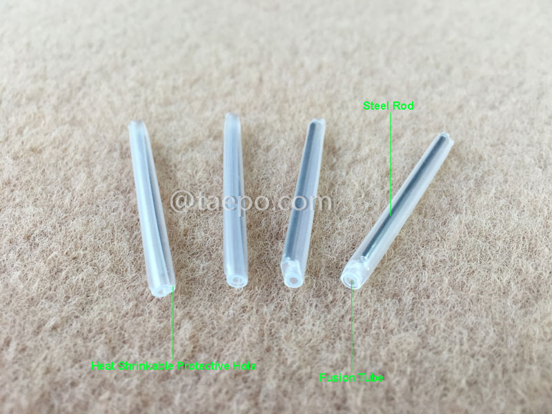 Images illustratives des manchons thermorétractables pour fibre bunchy, longueur de 45 mm, tige en acier de 1,2 mm