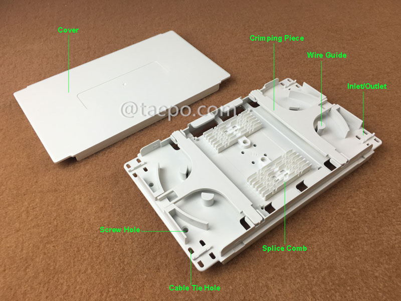 Images d’illustration du plateau d’épissurage de fibre, 12 fibres, en plastique avec couvercle à encliqueter, avec 2 pièces de peigne 6F pour fusion à chaud