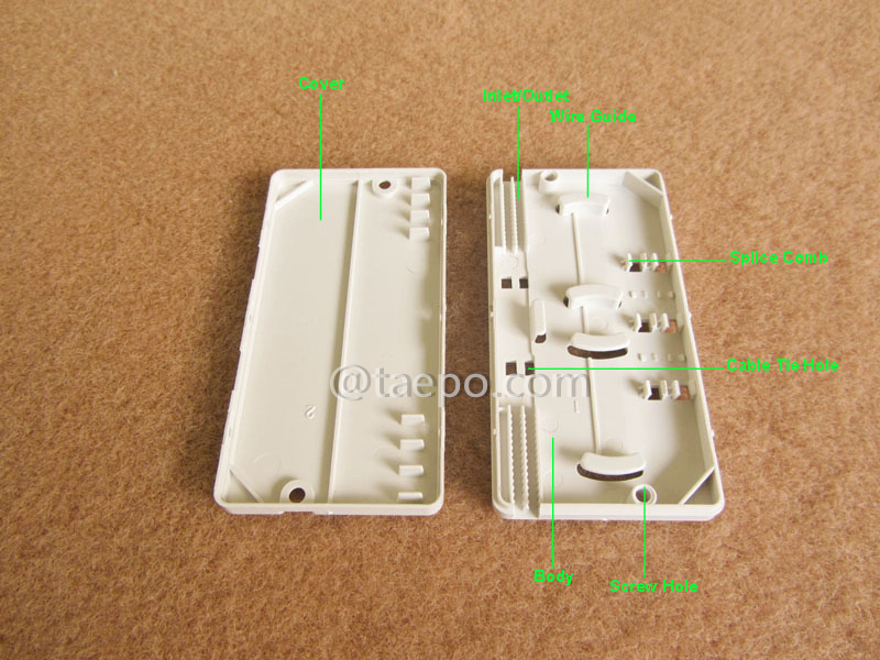 Images d’illustration du boîtier d’épissure pour câble drop, 2 entrées et 2 sorties