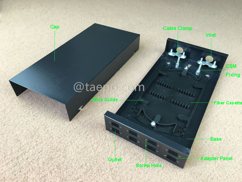 Images d’illustration de la boîte de terminaison de fibre (FTB), intérieur, SC, 8 fibres, boîtier en acier laminé à froid avec revêtement en poudre