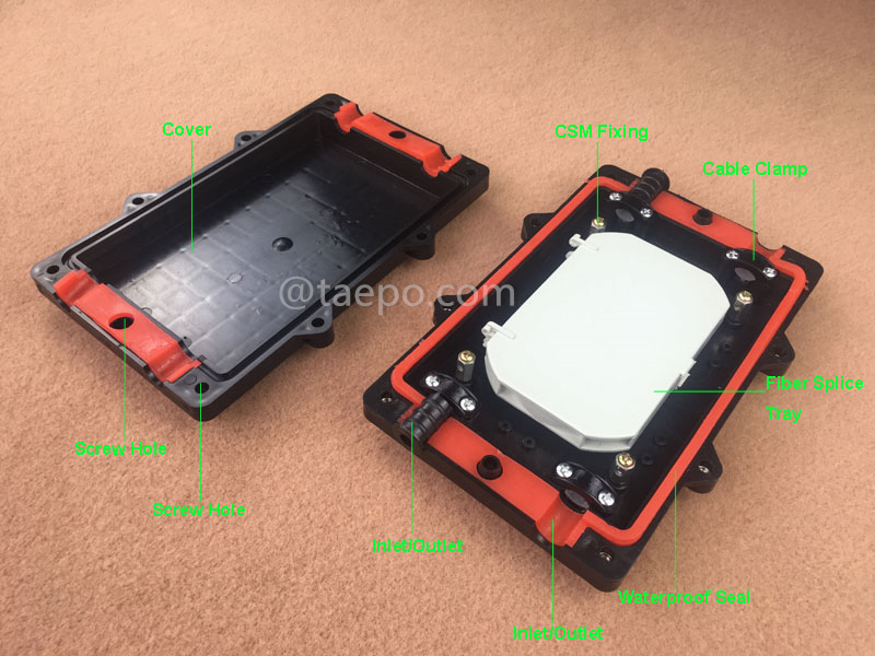Images d'illustration pour boîtier de raccordement de fibre optique (FOSC), type horizontal, étanchéité mécanique, 12 fibres, maximum 24 fibres en faisceau