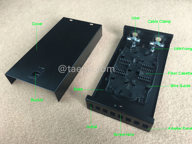 Images d’illustration de la boîte de terminaison de fibre (FTB), intérieur, SC, 8 fibres, boîtier en acier laminé à froid avec revêtement en poudre
