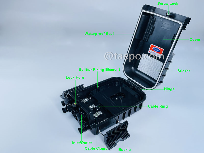 Images illustratives du boîtier de distribution de fibre optique (FDB), extérieur, SC étanche, 8 fibres, boîtier en plastique