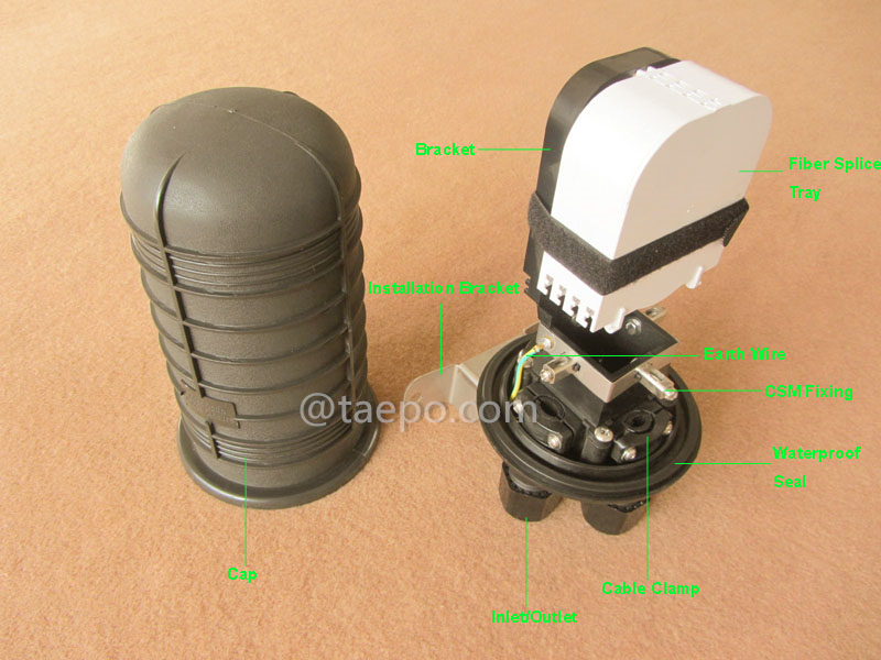 Illustrations pour boîtier de fusion pour fibre optique (FOSC), type vertical, étanchéité mécanique, 48 fibres