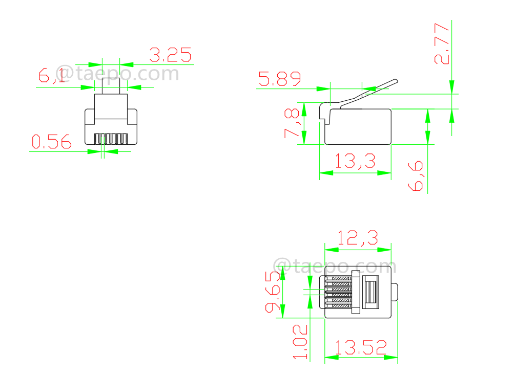 Dessin pour prise modulaire, CAT3, 6P6C, UTP