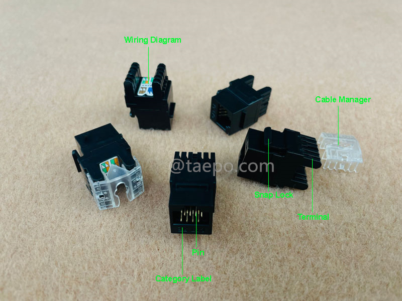 Illustrations pour prise Keystone, CAT5E, UTP, 8P8C, 180 degrés, style AP