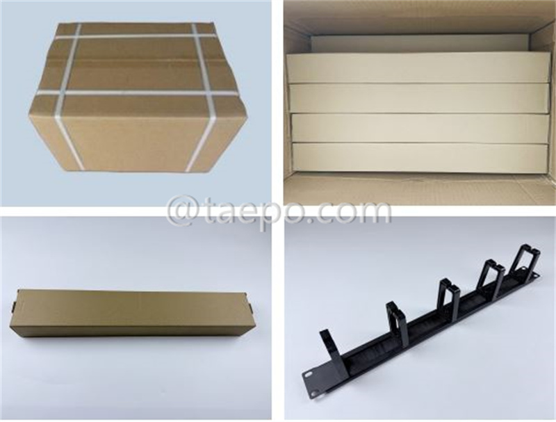 Images d'emballage pour gestionnaire de câbles métallique, 5 anneaux en plastique, 1U, avec brosse