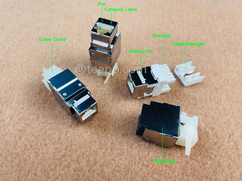 Images illustratives pour Keystone jack, CAT5E, STP, 8P8C, 180 degrés, style AP