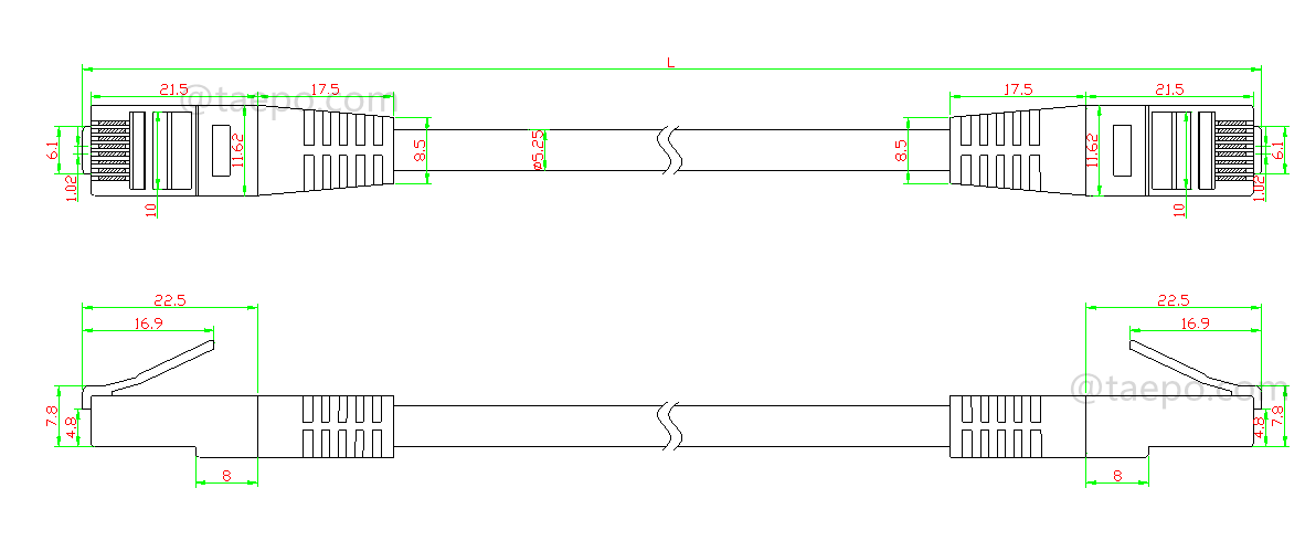 Dessin pour câble de raccordement LAN, CAT5E, UTP, RJ45-RJ45, 1m, cuivre nu
