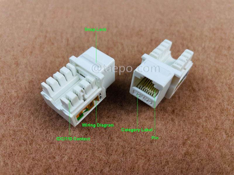 Illustrations pour prise Keystone, CAT5E, UTP, 8P8C, 90 degrés, style AP