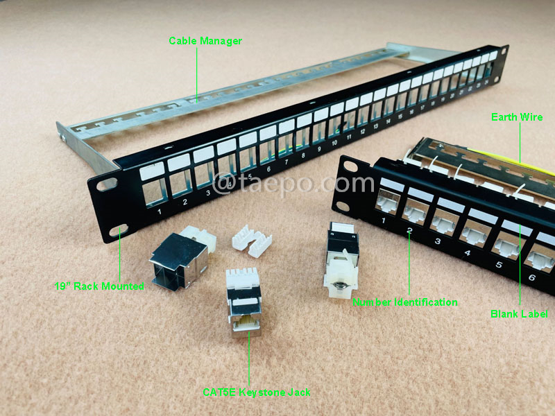 Images illustratives du panneau de brassage 24 ports, CAT6, RJ45, STP, 19