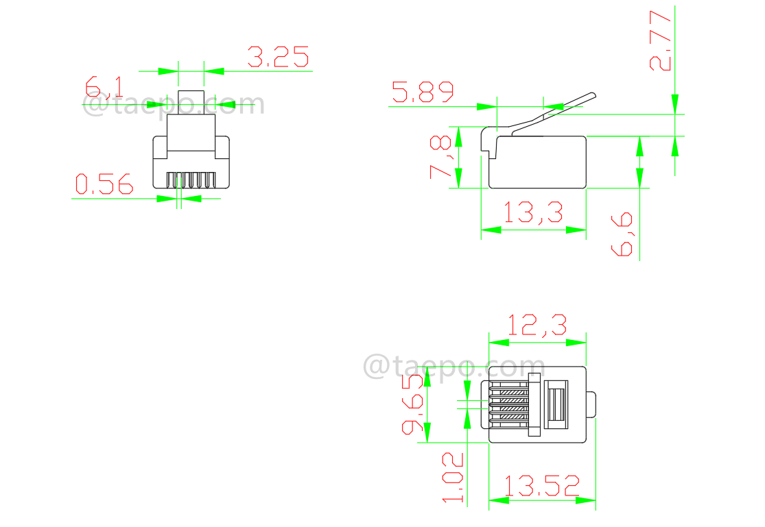 Dessin pour prise modulaire, CAT3, 6P4C, UTP