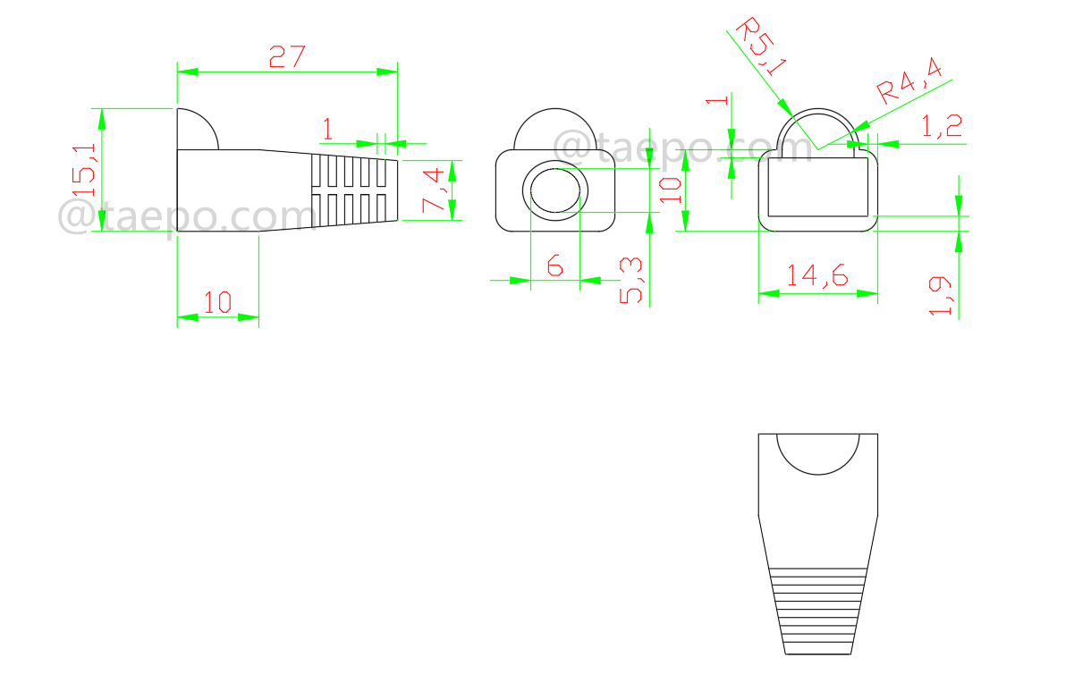Dessin pour embouts de prise modulaire, couleur grise