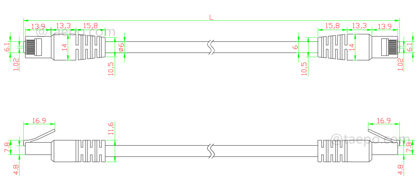 Dessin pour câble de raccordement LAN, CAT6, FTP, RJ45-RJ45, 1m