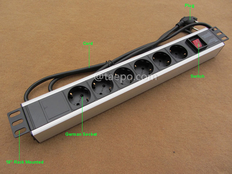 Images illustratives pour PDU, norme allemande, 16A 250VAC, 6 sorties, 1.5U, avec interrupteur principal