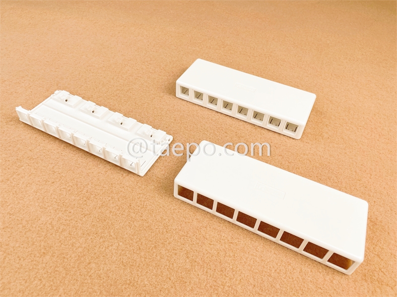 Boîte de surface 8 ports, CAT5E, RJ45, 8P8C, UTP, 190x72x28 mm, style AP, sans jack Keystone