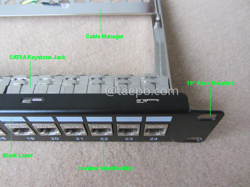 Images illustratives du panneau de brassage 24 ports, CAT6A, RJ45, STP, 19
