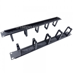 Gestionnaire de câbles métallique, 5 anneaux en plastique, 1U, avec brosse