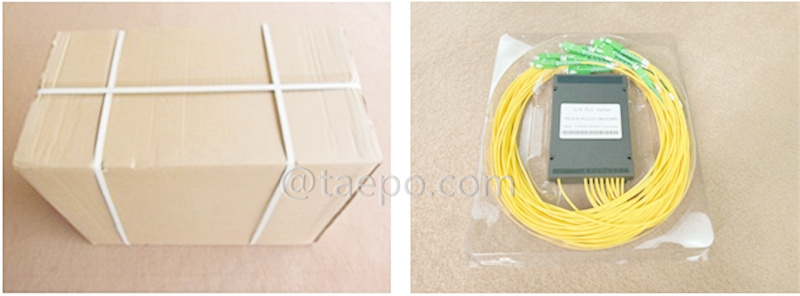 Images de l’emballage du répartiteur optique, PLC, boîtier en plastique, 1x8, avec connecteur SC/APC