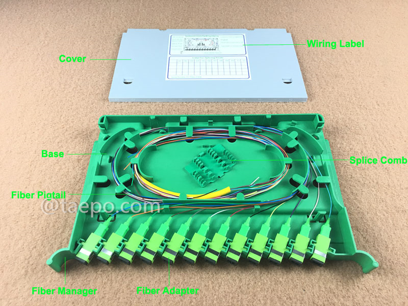 Images illustratives du plateau d’épissure et de brassage pour fibre optique, 12 fibres, pour adaptateurs SC, adaptateurs montés à 45 degrés