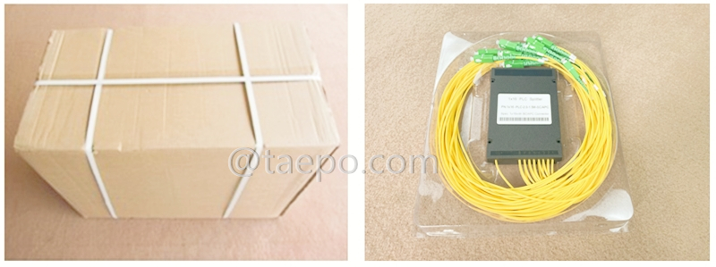 Images de l’emballage du répartiteur optique, PLC, boîtier en plastique, 1x16, avec connecteur SC/APC