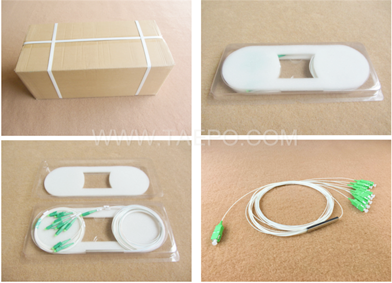 Photos d’emballage du séparateur optique, PLC, tube en acier, 1x8, avec connecteur SC/APC