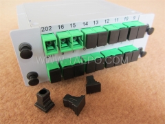 Séparateur optique, PLC, type cassette, G657A, 2x16, tube lâche de 0,9 mm, avec connecteur SC/APC
