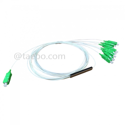 Séparateur optique, PLC, tube en acier, G657A, 1x8, tube lâche de 0,9 mm, 1 m, avec connecteur SC/APC